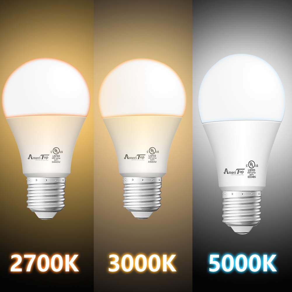 AmeriTop A19 LED Light Bulbs, 9W (60W Equivalent), 830 Lumens, 6 Pack, 3000K Warm White, Non-Dimmable, E26