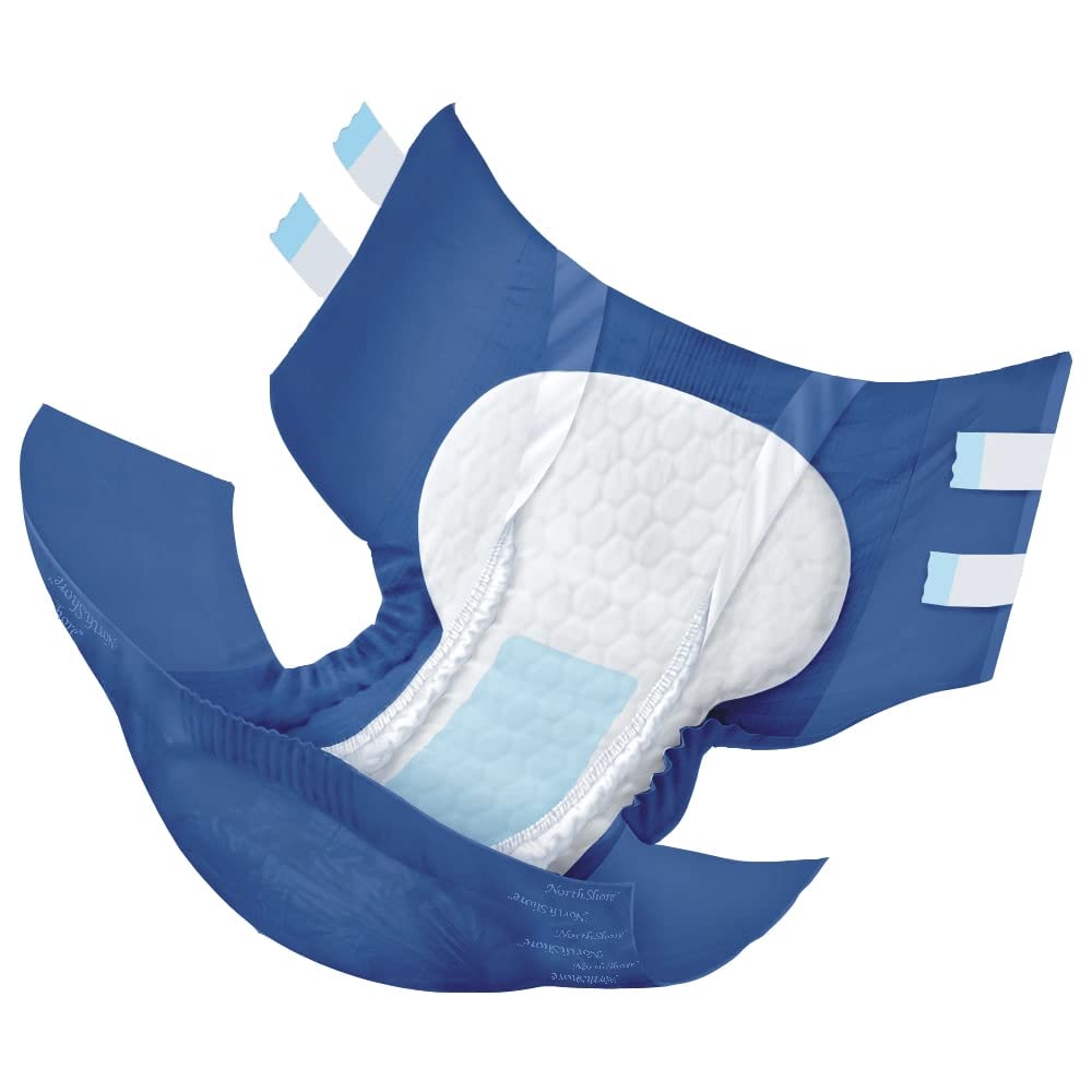 NorthShore MegaMax Adult Overnight Diapers, 12-Hour Tab-Style, Medium, 10 Count Bag, Blue, 32-44 inches, Unisex Incontinence Underwear