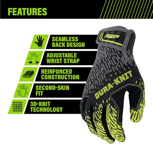AWP Dura-Knit™ Work Gloves, Advanced 3D-Knit, Performance Grip, Durable, Touchscreen, Large, Black/Green