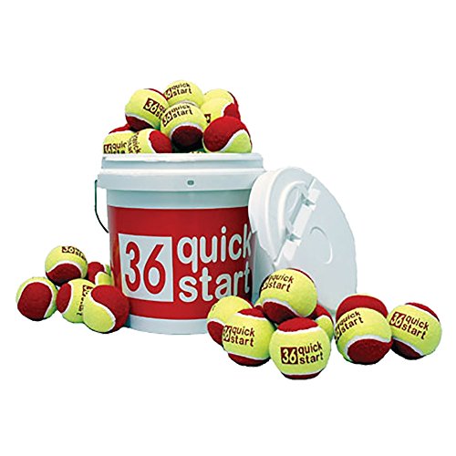 Oncourt Offcourt Quick Start 36" Red Felt Balls with Slogans – 48 Ball Bucket/Same Size as Regular Tennis Balls/Red Balls
