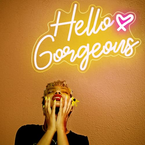 DAKABUKA Hello Gorgeous Neon Sign Hello Beautiful Warm White LED Neon Lights for Home Wedding Birthday Backdrop Bacelorett...