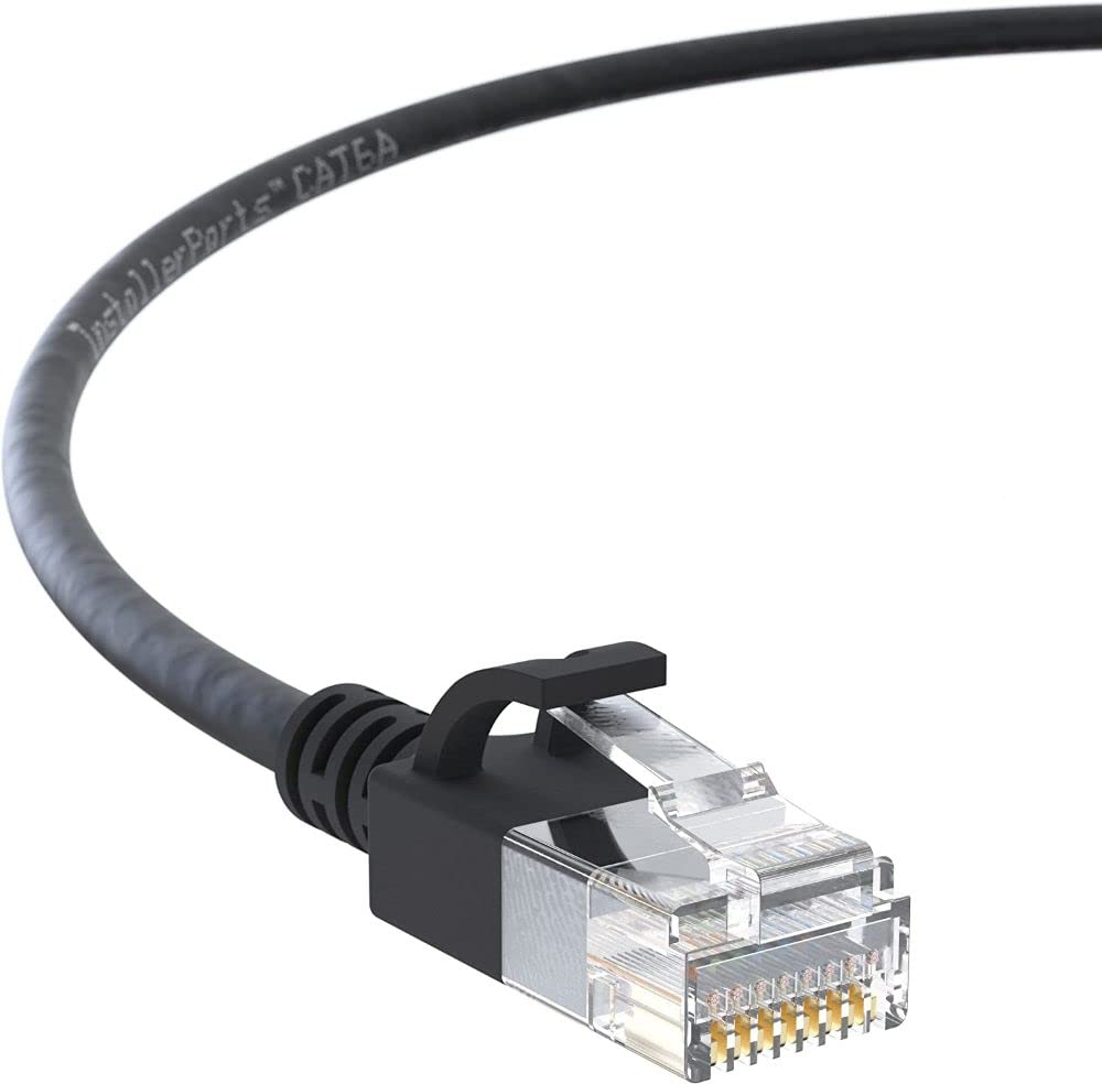 InstallerParts Ethernet Cable CAT6A Slim Cable UTP Booted 1 FT - Black - Professional Series - 10Gigabit/Sec Network/High Speed Internet Cable, 550MHZ, 28AWG -Like New