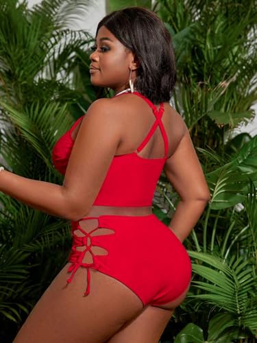 SOLY HUX Women's Plus Size Bikini Set Sexy Swimsuit Lace Up Tummy Control 2 Piece Bathing Suit