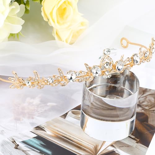 CUBACO Rhinestone Gold Tiara Crown for Woman Tiara Headband for Bride Flower Girl Crystal Princess Tiaras Crowns for Birth...