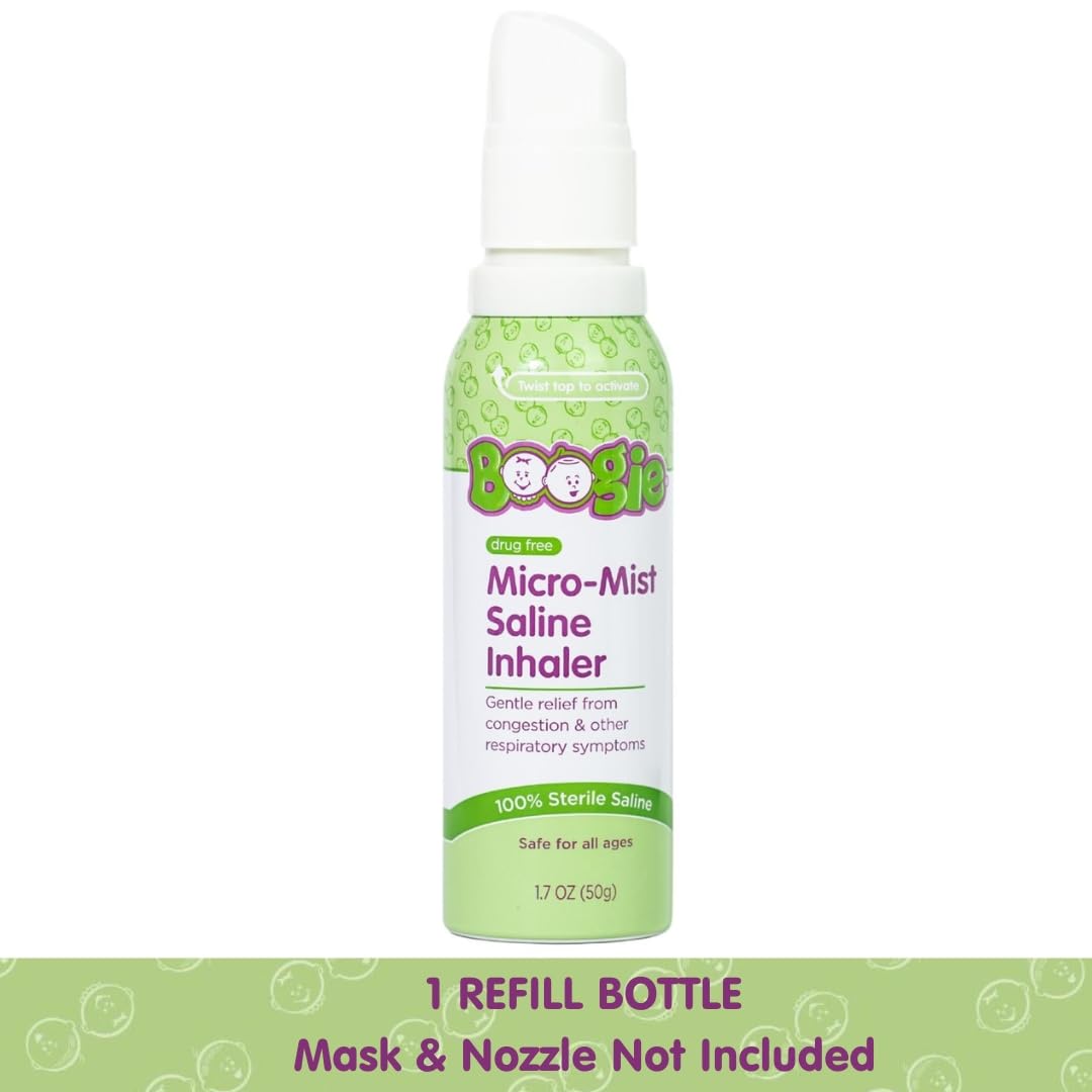 Boogie Micro-Mist Saline Inhaler Refill, Baby Nose Congestion Relief, Nasal Spray for Kids, Pediatrician Recommended, Unscented, 1.7 oz (Pack of 1)