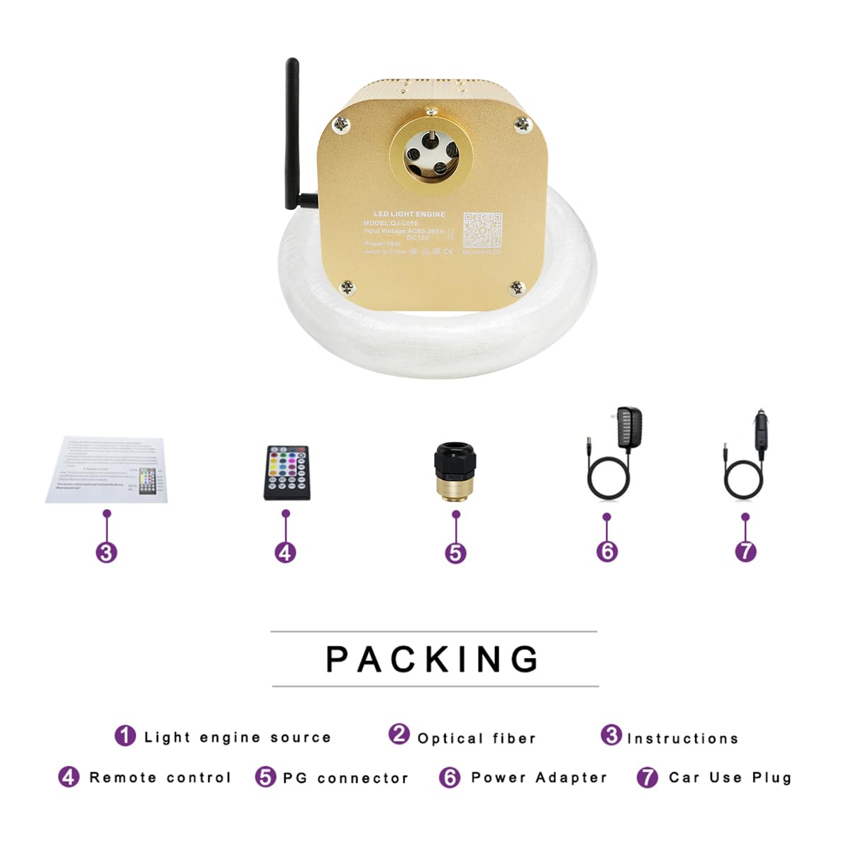 Akepo Rgbw Fiber Optic Lights Kit - 16W Led, 335Pcs, 13.1Ft, Multicolor, Model Qj-L016, App & Music Activated