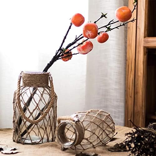 Rustic Hanging Mason Jar Creative Rope Net Dry Flower Glass Vase with Handle (1 Vase 8")