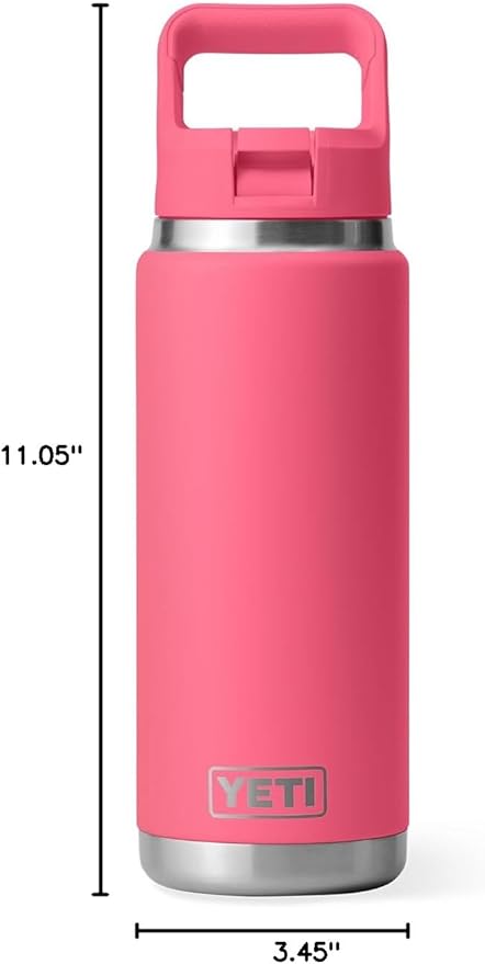 YETI Rambler 26 oz Bottle, Vacuum Insulated, Stainless Steel with Color Matching Straw Cap