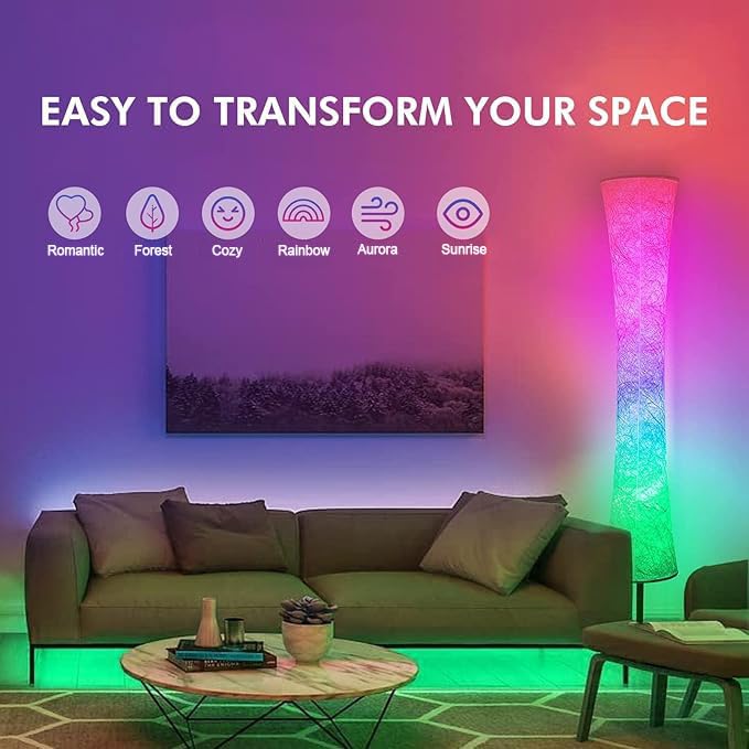 AKT LIGHTING 59in Smart LED Floor Lamp, RGB Color Changing, Music Sync, Remote Control, Model LDD002