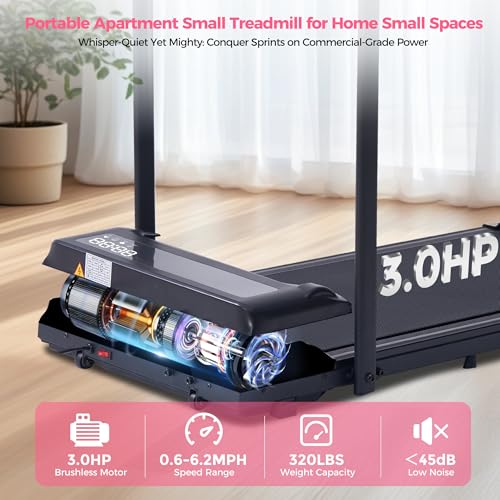 Portable Treadmill with Handles, 0.6-6.2MPH Compact Walking Pad with Handle Bar, 3.0HP Electric Walking Pads Treadmills fo...