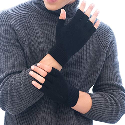 monochef Fingerless Gloves Half Finger Winter Warm Knit Thermal Working Running Biking Driving Typing Men Women Black