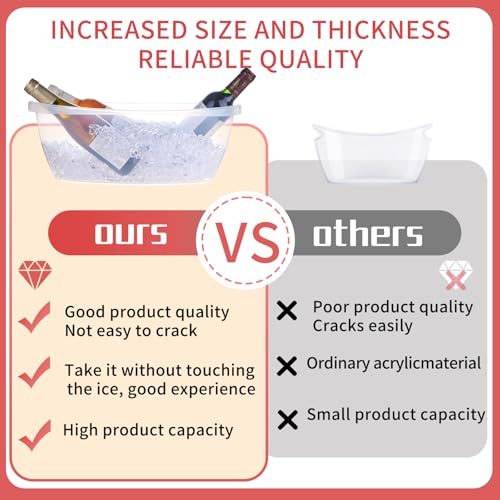 AiSmRu 2 Pack Large Ice Buckets for Parties, 5L Oval Plastic Champagne Wine Cooler Beer Chiller Bucket Beverage Tub for Mi...