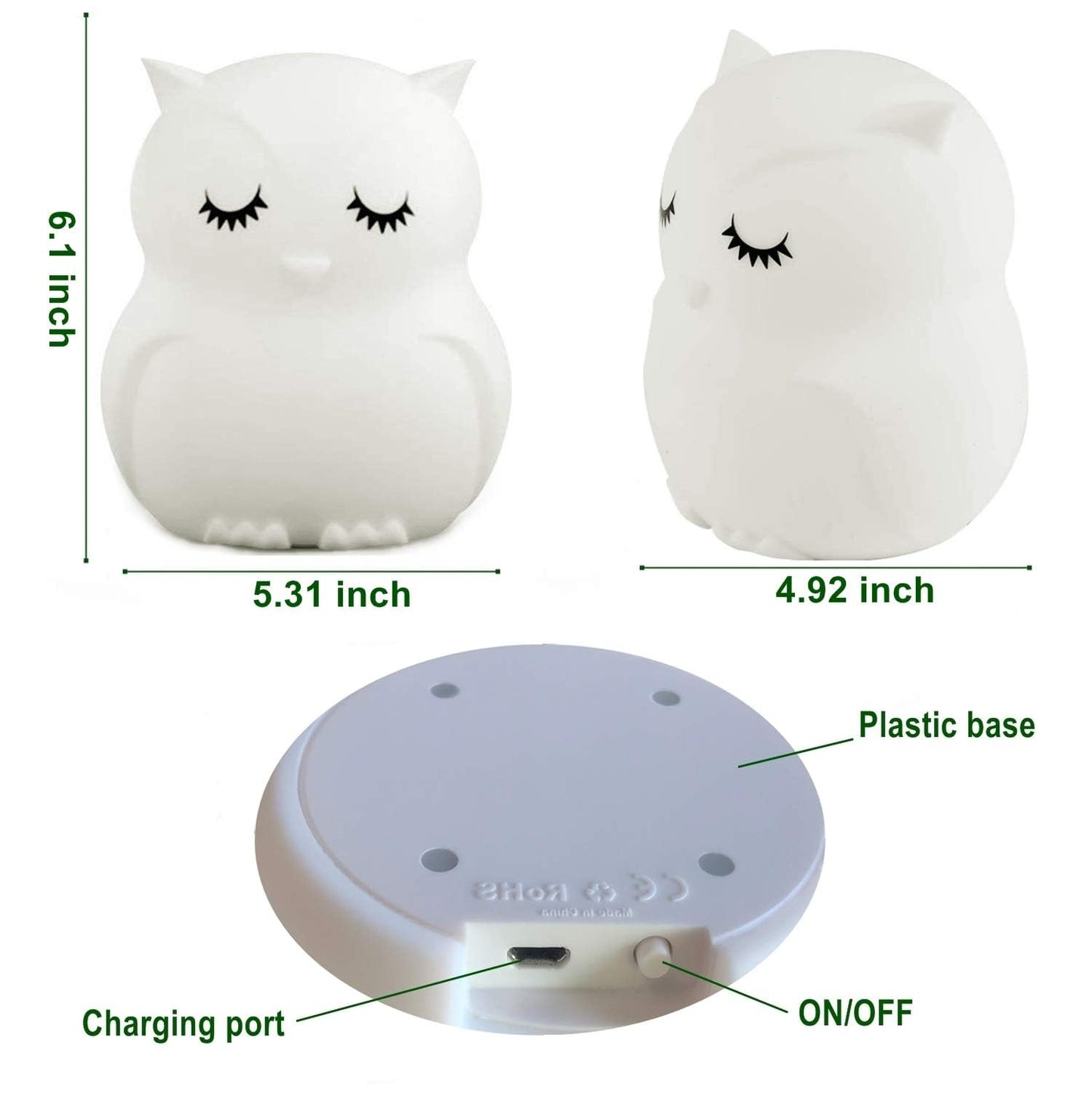 Tekemai Big Size Owl Night Light for Kids, Silicone Bedside Lamp, Multicolor, Remote Control, Adjustable Brightness, White, Model TC859-8