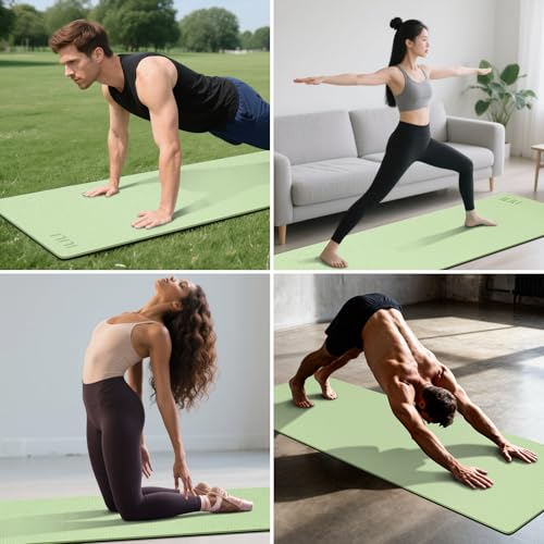 ILILI Yoga Mat 10mm Extra Thick and 193cm Extra Long, 76x28×0.4 Inch, Double Color Non-Slip TPE Material, Easy Carrying wi...