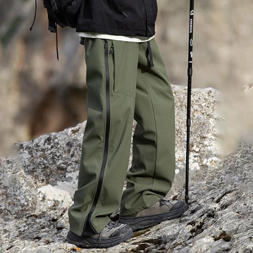 Men's Relaxed Fit Cargo Hiking Pants Elastic Waist Adjustable Side Zipper Pants Casual Climbing Fishing Outdoor Long Trousers