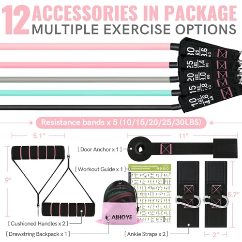Aihoye Resistance Bands for Working Out, Exercise Bands with Handles, Stretch Bands for Exercise, Workout Bands with Door ...
