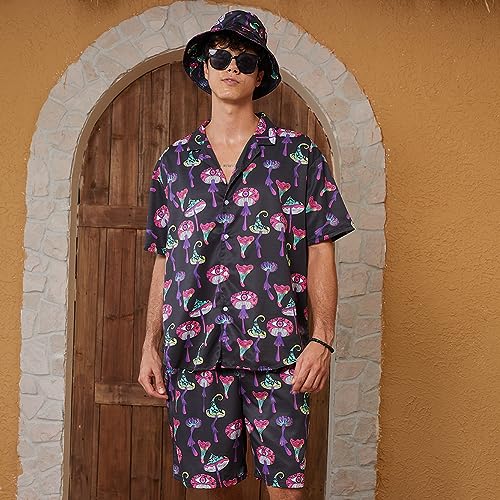 ifamawlea Men's 2 Piece Outfits Tropical Leaves Hawaiian Shirt and Shorts