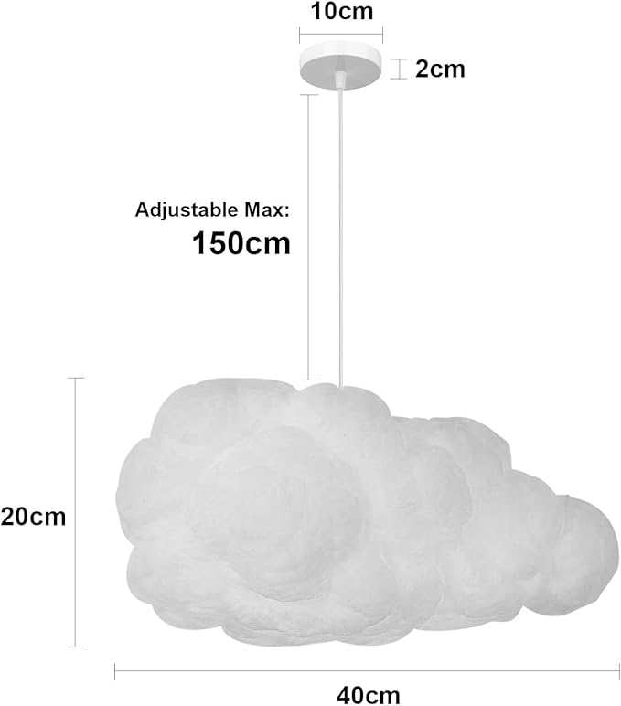 Cloud Pendant Hanging Light Fixture, Modern Fluffy Ceiling Lighting Chandelier, White Lamp Shade Lampshade for Children Girls Kids Living Room (40cmx20cm)