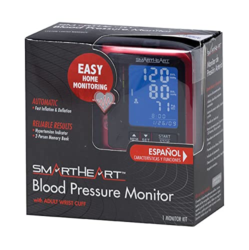 SmartHeart Blood Pressure Monitor | D-Ring Wrist Cuff | Advanced Inflation Technology | Rechargeable | 2-Person Memory