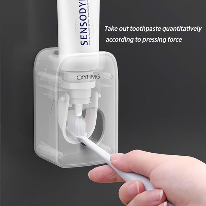 Automatic Toothpaste Dispenser for Kids, 2 PCS Toothpaste Squeezer for Kids & Family Shower Decor, is Wall Mounted Bathroom Accessories Organizer (Grey, 2PACK)