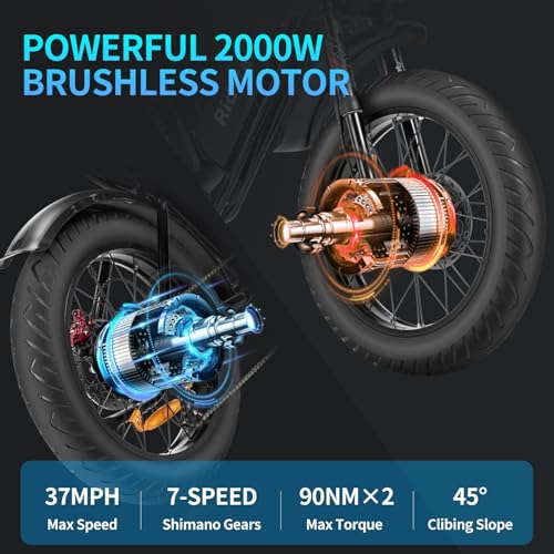 Ridstar Electric Motorcycle for Adults,Peak 3000W 35MPH,52V 40Ah All Terrain E-Bike,20" Fat Tire Mountain Bike UL2849