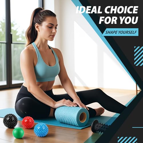 Lewtemi Massage Ball and Foot Roller, 3-in-1 Set with Spiky Ball Lacrosse Balls Massage Roller Carrying Bag, Foot Massager...