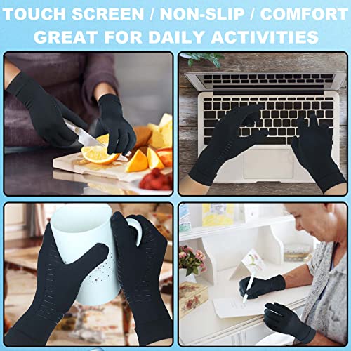 2 Pairs Full Finger Copper Arthritis Compression Gloves with Touchscreen Tips. Relief for Hand Pain, Carpal Tunnel, Rheuma...