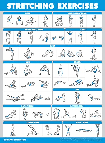 2 Pack - Yoga Block Poses + Stretching Exercise Poster Set - Yoga Positions with Blocks Chart - Set of Two Fitness Charts