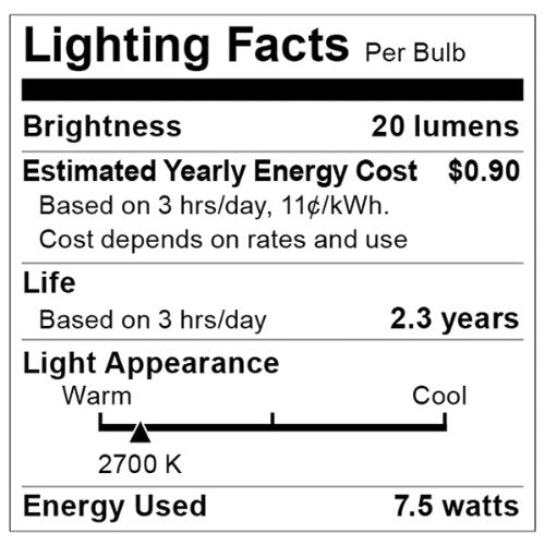 Satco S3795 7.5W S11 Incandescent Lamp, Medium Base, Gloss White, 1 Count