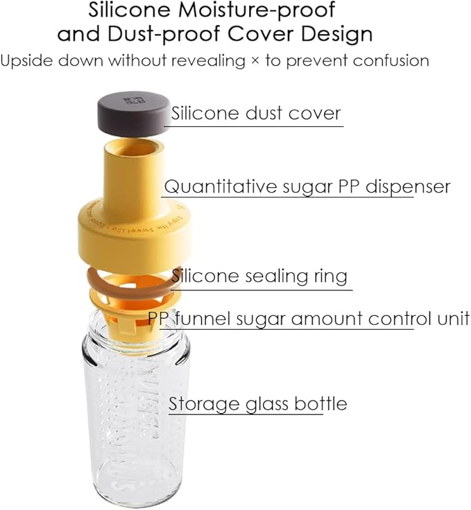 Sugar Dispenser Bottle - Glass Sugar Shaker for Coffee, Cereal, Tea & Baking with Pouring Spout and Lid, 8.5oz Glass Bottle Sugar Dispenser Pitcher, Orange