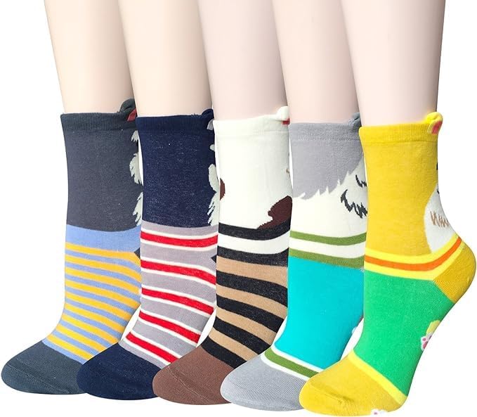 Chalier Womens Funny Socks Cozy Cute Printed Patterned Fun Sock Novelty Cat Dog Socks for Women, Color/Style 1