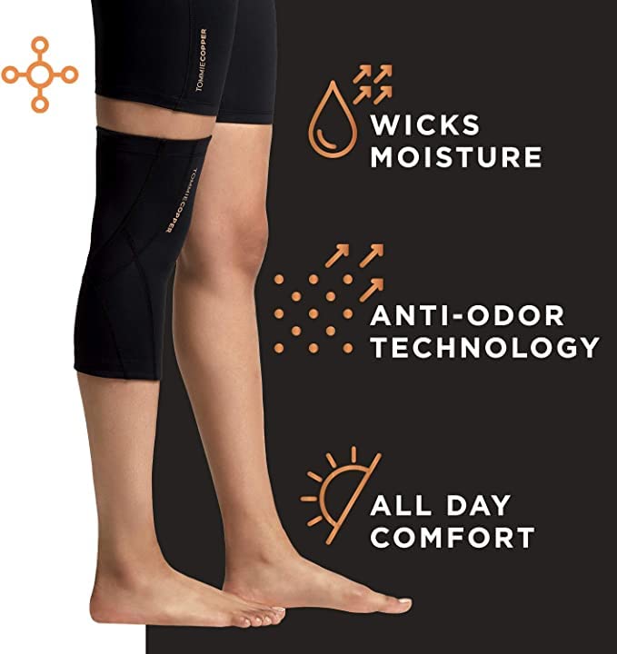 Tommie Copper Performance Compression Knee Sleeve l Knee Brace for Joint Support l Men and Women, Black - Medium