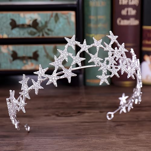 Star Tiara Crown Headband Halo silver Rhinestone Headpiece for Princess Godess Queen Birthday Wedding Hair Accessories for...