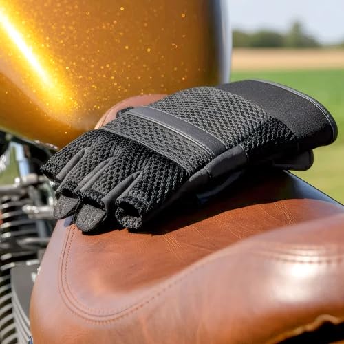 Hot Leathers GVM1026 Mens Black Leather and Mesh Fingerless Gloves-Black-3XL