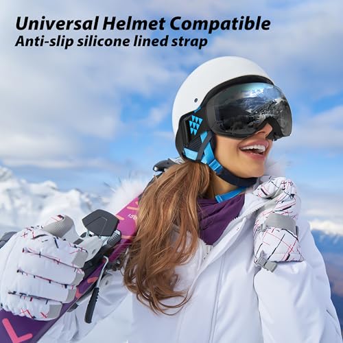 AirsFish Ski Goggles, Magnetic Side-Clip Snowboard Goggles Over Glasses -OTG Anti Fog 100% UV 400 Protection