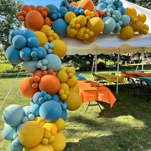 Retro Blue Yellow Orange Balloons, 12 Inch here come balloons Blue and Orange Balloons for Fall Thankgiving Here Comes the...