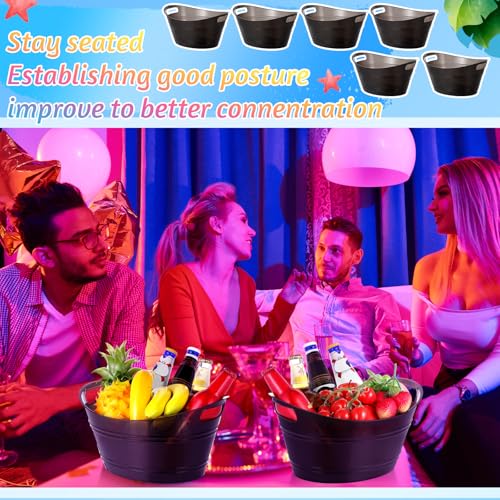meekoo 6 Pcs Plastic Ice Buckets Bulk with Handles 4.5L Oval Storage Tub Large Capacity Ice Drink Bucket for Party Bar Win...