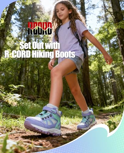 R CORD Kids Hiking Boots Waterproof Girls Hiking Boots Durable TPR Traction Outsole Anti-Skid Athletic Hook and Loop Draws...