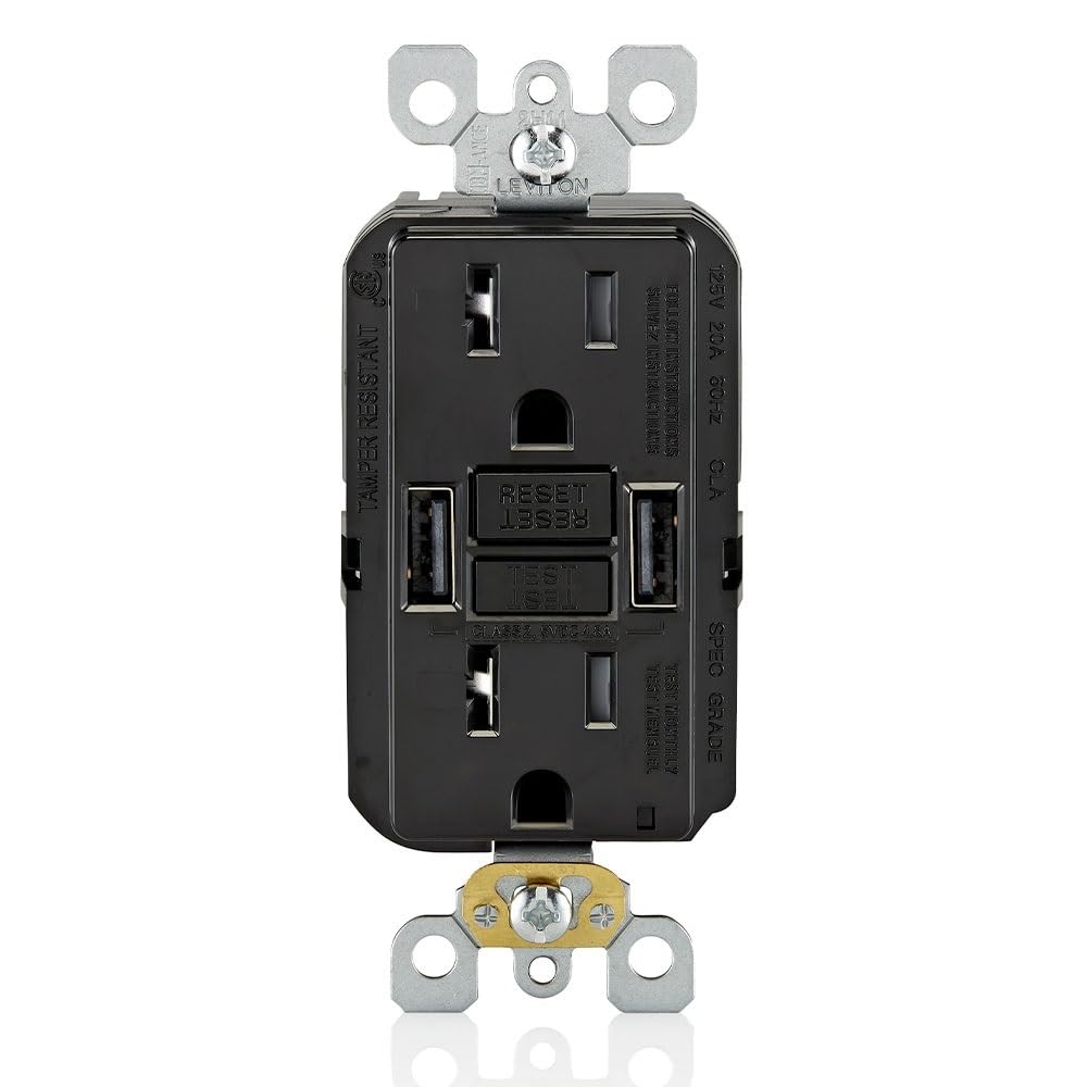 Leviton 15A Smartlockpro Gfci Combination Type A Usb In-Wall Charger Outlet, Usb Charger For Smartphones And Tablets, Gusb1-E, B