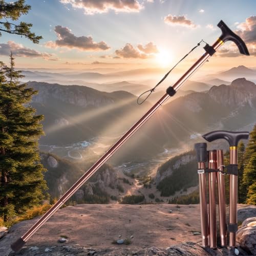 Adjustable from 33‘’ to37‘’Walking Cane Hiking Poles Climbing Snowingshoeing Pole with Ergonomic Handle,Brown and Black fo...
