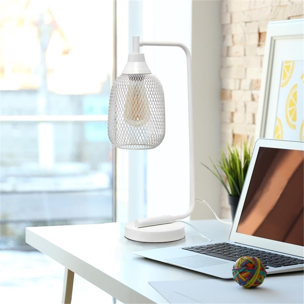 Simple Designs LD1060-WHT Table Desk Lamp, Mesh Wire, Iron, Matte White