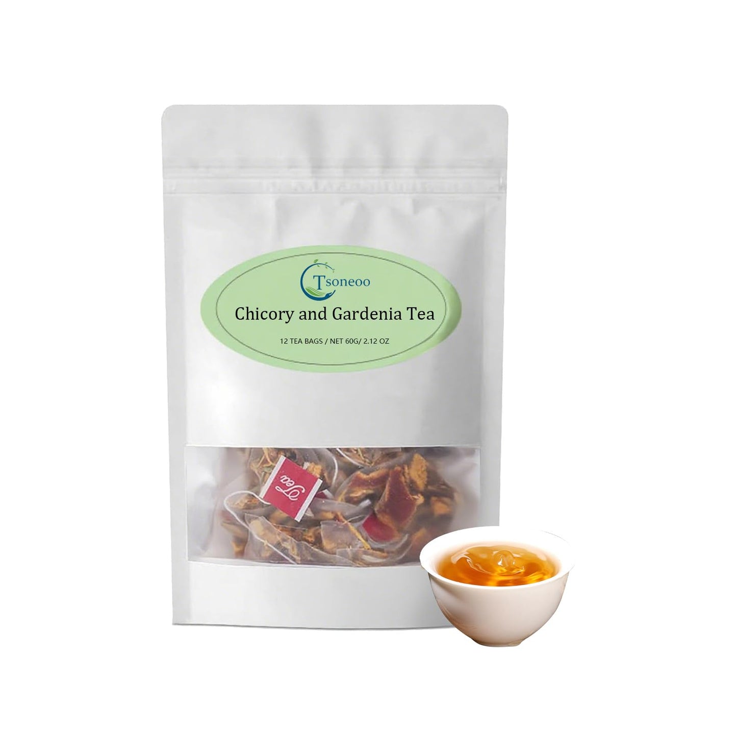 12 Tea Bags Chicory & Gardenia Herbal Tea - Gardenia Chicory Honeysuckle Licorice Tangerine Peel Natural Sugar Free Blend Vegan & Caffeine Free (1pc)