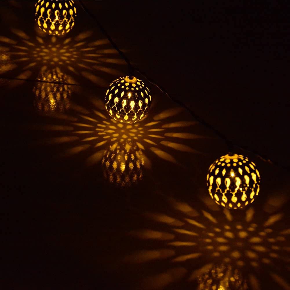 dephen Solar String Lights - 15ft 20LED Waterproof Warm White Moroccan Lights for Patio Garden Party Xmas Tree