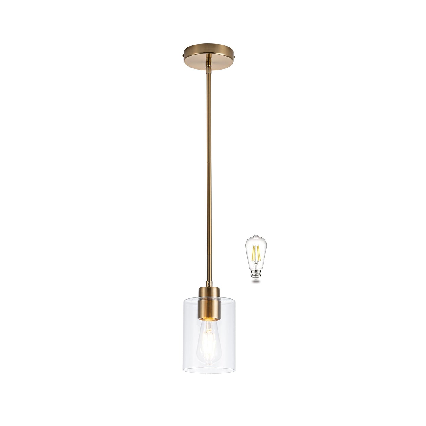 MAYNA 1 Pack Modern Kitchen Pendant Lights, Brass Pendant Lighting with Clear Glass Shade, Adjustable Height Island Lights for K