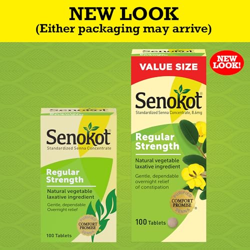 Senokot Regular Strength Senna Laxative Tablets Constipation Relief for Adults, 100 count