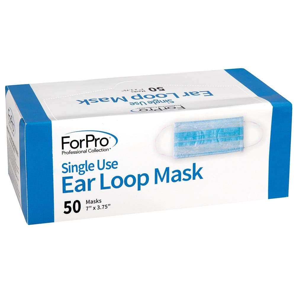 ForPro Professional Collection Single Use Ear Loop Mask, 3-Ply Disposable Non-Woven Face Mask, Latex-Free, Fiberglass-Free, Protects Against Pollen, Dust, 50-Count