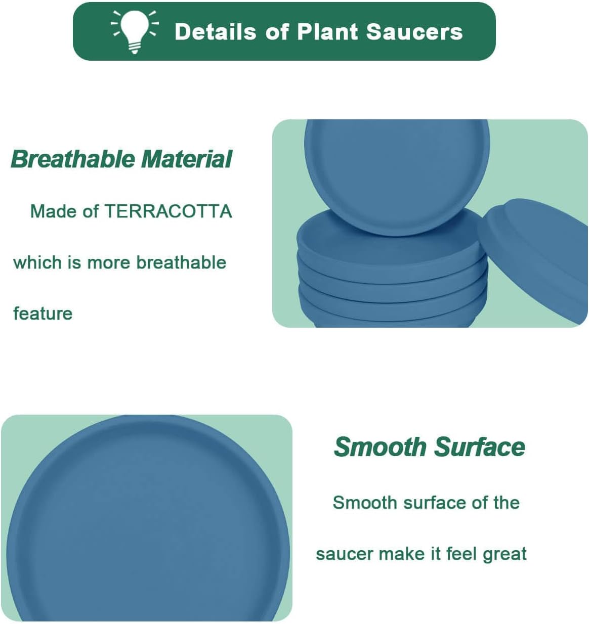 vensovo 6 Inch Steel Blue Terracotta Plant Saucer Pots Tray - 6 Pcs Round Planter Saucers for Indoor & Outdoor Plants, Small Clay Trays Perfect for 5 Inch 5.5 Inch 6 Inch Flower Pot