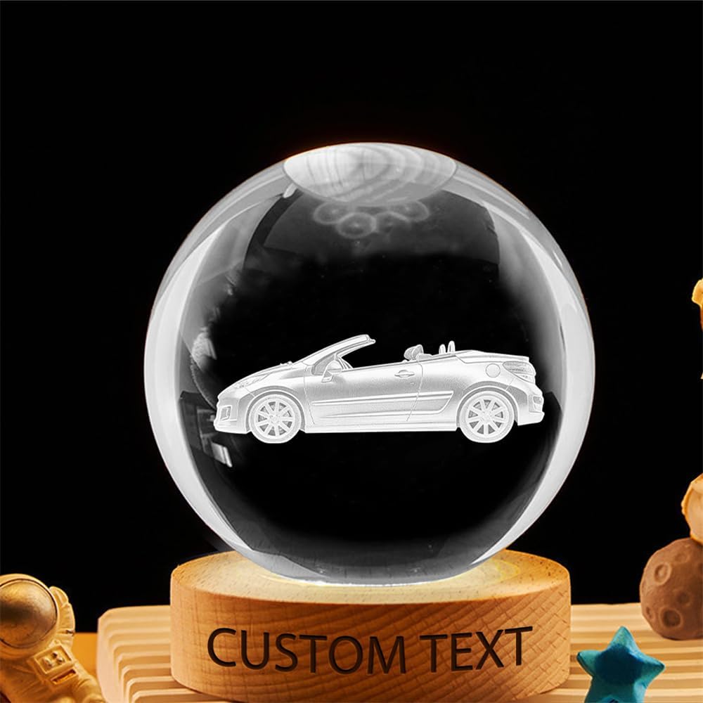 Personalized Car Crystal Night Light Gift for Women, Custom Name/Number Car 3D Crystal Ball Night Light Lamp for Bedroom Room Decor Party Bar Christmas Birthday Gift