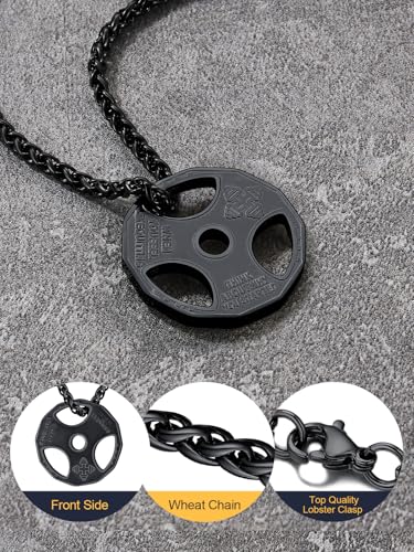 U7 Men Women Fitness Dumbbell Necklace Stainless Steel Weight Plate Barbell Chain Pendant Necklace,Chain 22"+2" Extender, ...