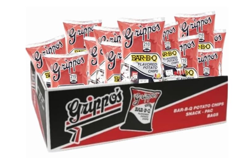 Grippos BBQ Potato Chips 12-Pack 1.5 Ounce Individual Bags Includes GreenZep Sticker